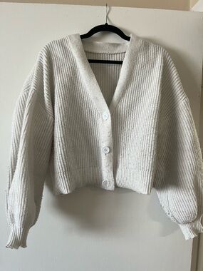 SHEIN Cream Cropped V-Neck Button Cardigan